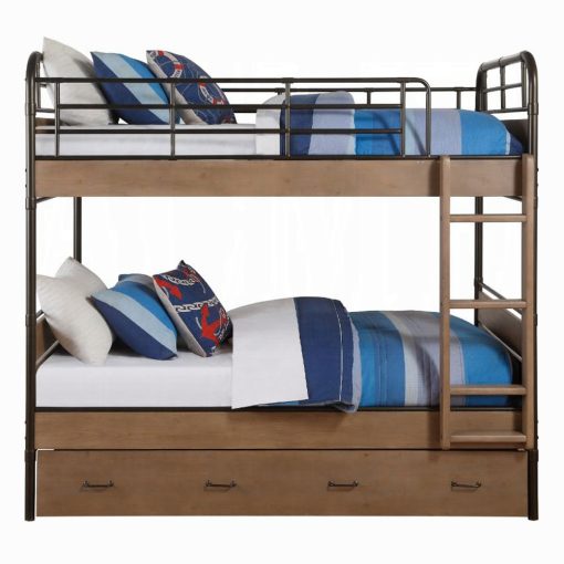 Acme Adams Antique Oak & Gunmetal Twin/Twin Bunk Bed with Trundle - Image 4