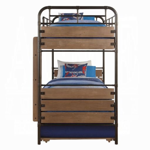 Acme Adams Antique Oak & Gunmetal Twin/Twin Bunk Bed with Trundle - Image 5