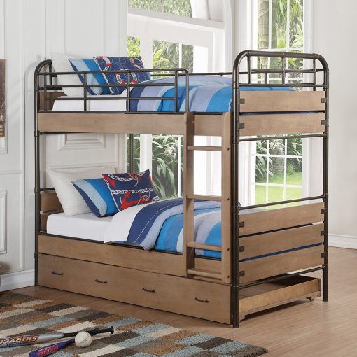 Acme Adams Antique Oak & Gunmetal Twin/Twin Bunk Bed with Trundle