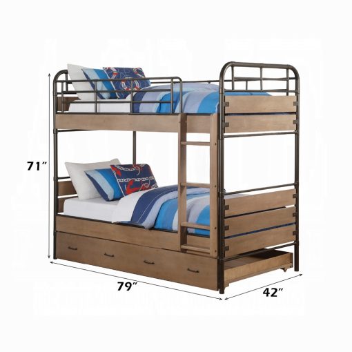 Acme Adams Antique Oak & Gunmetal Twin/Twin Bunk Bed with Trundle - Image 6