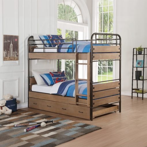 Acme Adams Antique Oak & Gunmetal Twin/Twin Bunk Bed with Trundle - Image 2