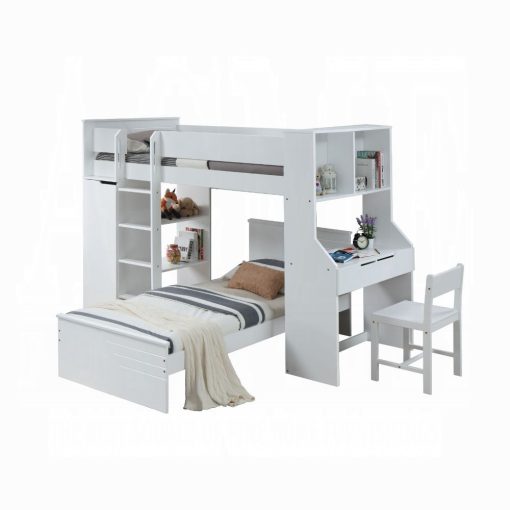 Acme Ragna White Twin Loft Bed with Desk & Wardrobe - Image 5