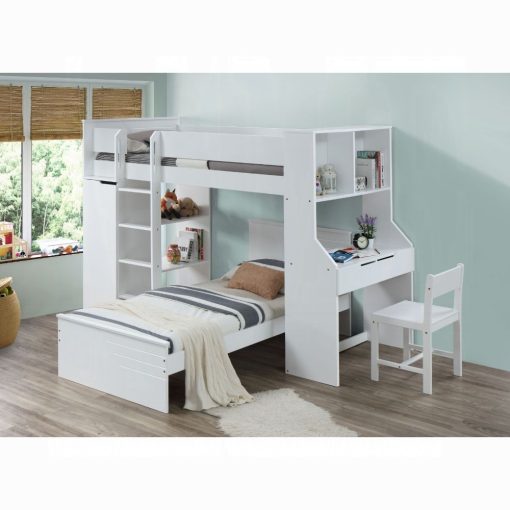 Acme Ragna White Twin Loft Bed with Desk & Wardrobe