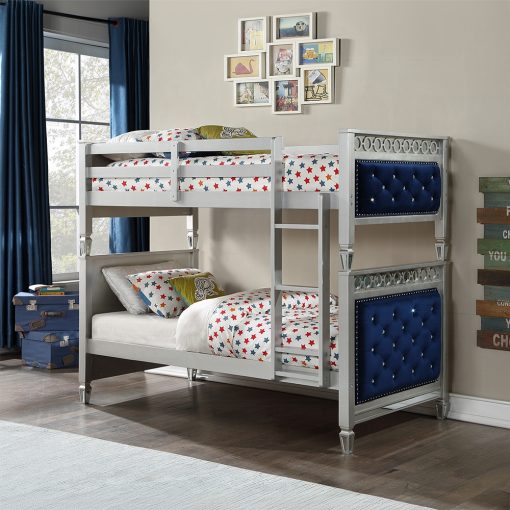 Acme Varian Blue Velvet & Silver Twin/Twin Bunk Bed