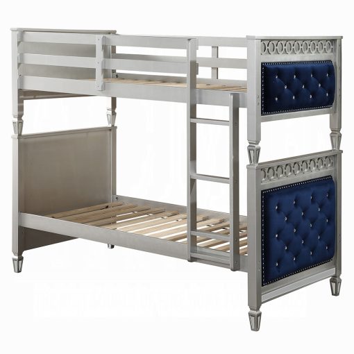 Acme Varian Blue Velvet & Silver Twin/Twin Bunk Bed - Image 2