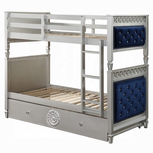 Acme Varian Blue Velvet & Silver Twin/Twin Bunk Bed - Image 4