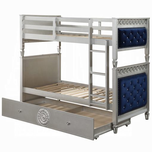 Acme Varian Blue Velvet & Silver Twin/Twin Bunk Bed - Image 6