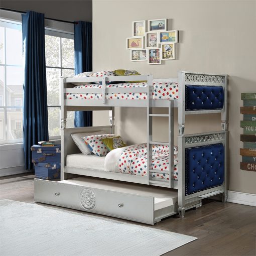 Acme Varian Blue Velvet & Silver Twin/Twin Bunk Bed - Image 9