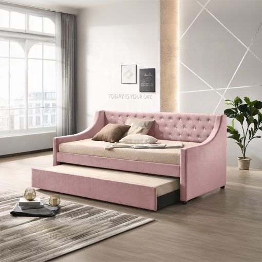 Acme Lianna Pink Velvet Daybed with Trundle (Twin)