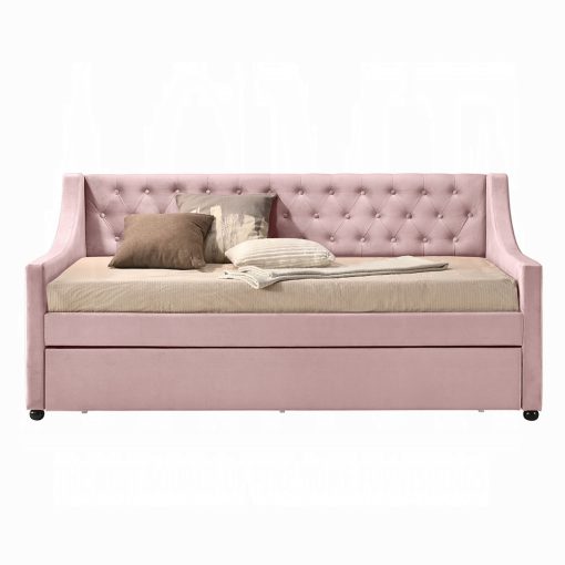 Acme Lianna Pink Velvet Daybed with Trundle (Twin) - Image 2