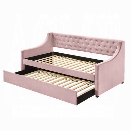 Acme Lianna Pink Velvet Daybed with Trundle (Twin) - Image 4