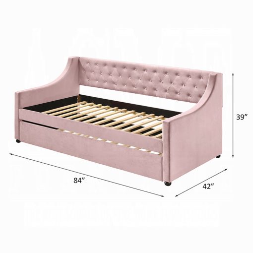 Acme Lianna Pink Velvet Daybed with Trundle (Twin) - Image 5