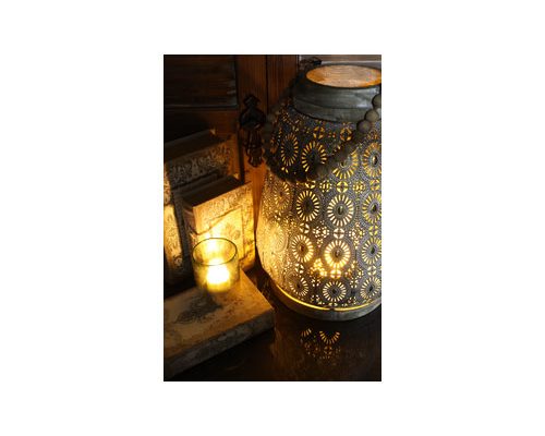 The Light Garden Large Pierced Metal Lantern with Beaded Handle