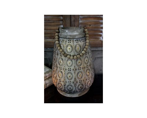 The Light Garden Small Pierced Metal Lantern with Beaded Handle