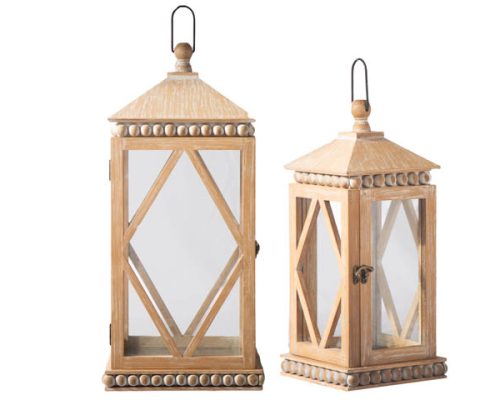 The Light Garden Wooden Lanterns with Beaded Detail Set of 2