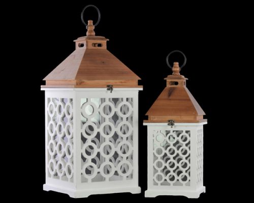 The Light Garden White Wooden Lanterns Square Set of 2