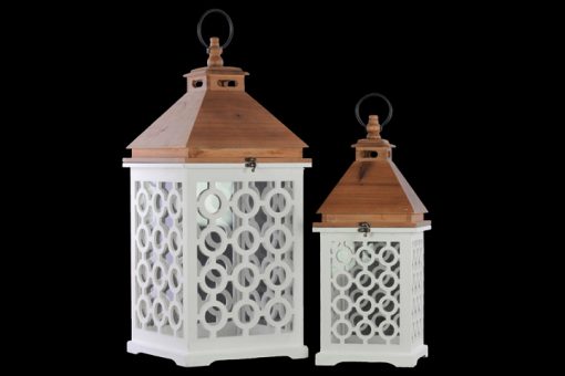 The Light Garden White Wooden Lanterns Square Set of 2