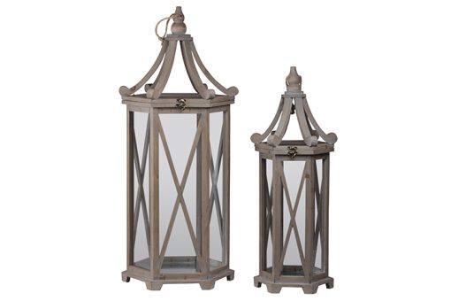 The Light Garden Wooden Lanterns Hexagon with Cabriole Top Set of 2