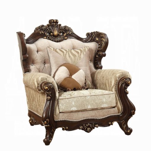 Acme Shalisa Fabric & Walnut Chair with 2 Pillows