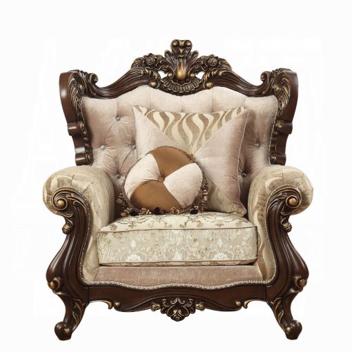 Acme Shalisa Fabric & Walnut Chair with 2 Pillows - Image 3