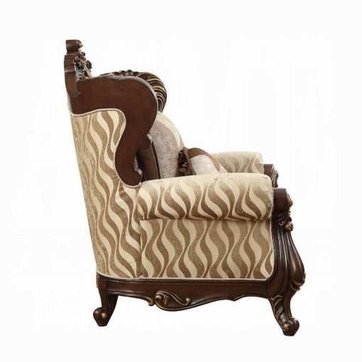 Acme Shalisa Fabric & Walnut Chair with 2 Pillows - Image 4