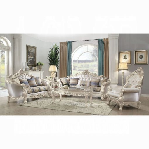 Acme Gorsedd Fabric & Golden Ivory Chair with Pillow