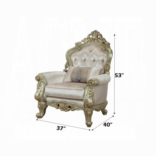 Acme Gorsedd Fabric & Golden Ivory Chair with Pillow - Image 2