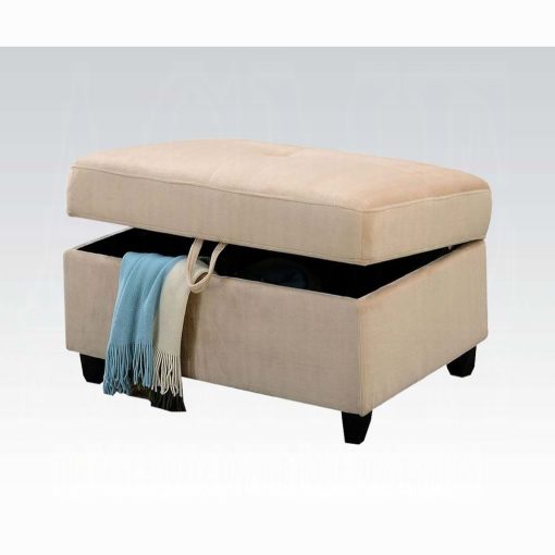 Acme Belville Beige Velvet Ottoman with Storage