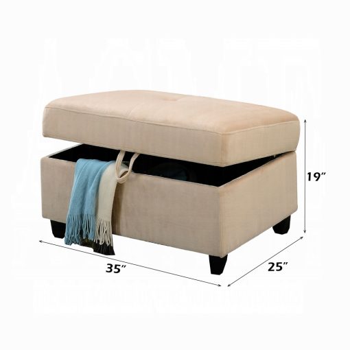 Acme Belville Beige Velvet Ottoman with Storage - Image 2