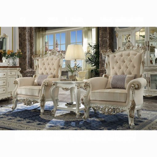 Acme Picardy II Fabric & Antique Pearl Accent Chair with Pillow
