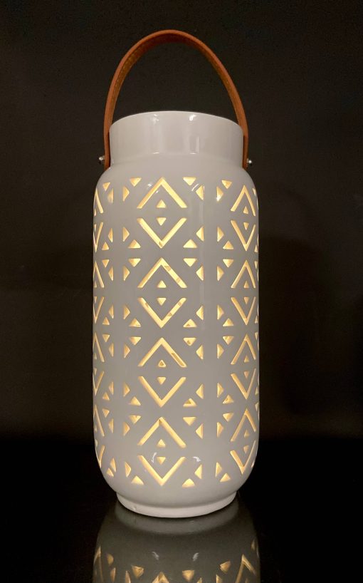 The Light Garden Catalina Geometric Pre-lit Ceramic Lantern