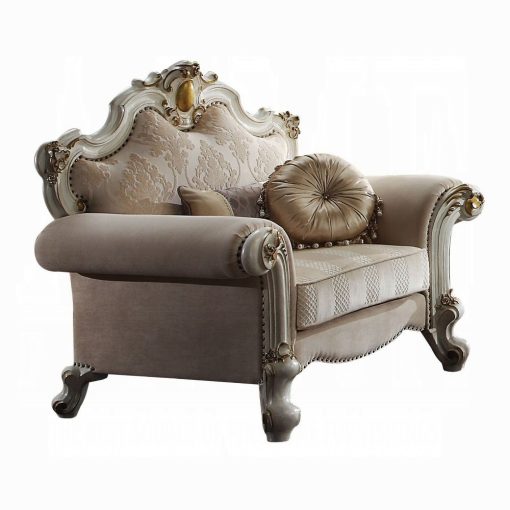 Acme Picardy Fabric & Antique Pearl Chair with 2 Pillows