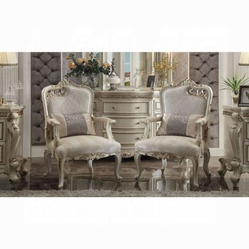 Acme Picardy Fabric & Antique Pearl Chair with Pillow Left Facing Leaf