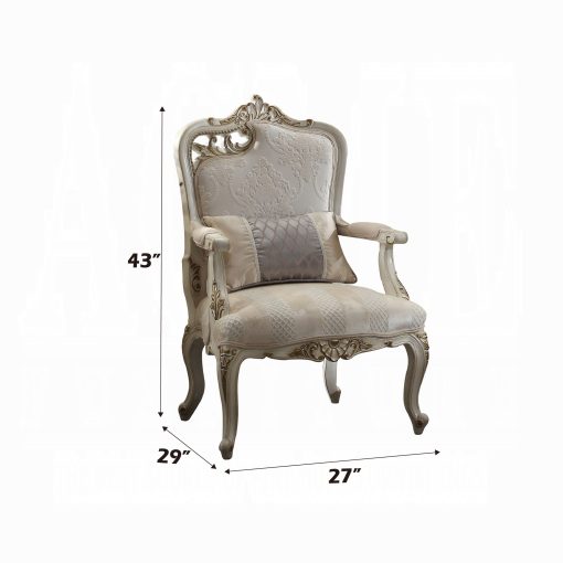 Acme Picardy Fabric & Antique Pearl Chair with Pillow Left Facing Leaf - Image 2