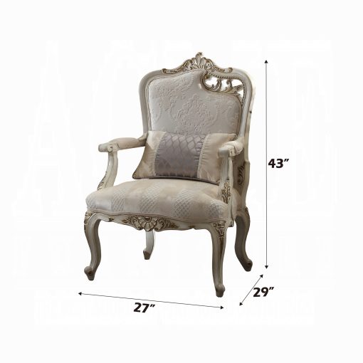 Acme Picardy Fabric & Antique Pearl Chair with Pillow Right Facing Leaf - Image 2