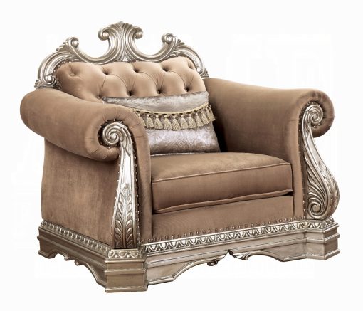 Acme Northville Velvet & Antique Silver Chair with Pillow