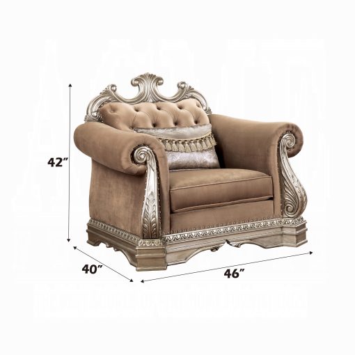 Acme Northville Velvet & Antique Silver Chair with Pillow - Image 2