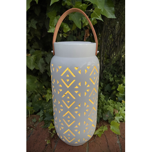 The Light Garden Catalina Geometric Pre-lit Ceramic Lantern