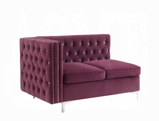 Acme Jaszira Modular - Burgundy Velvet Armless Loveseat with 2 Pillows