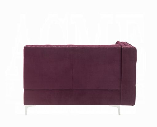 Acme Jaszira Modular - Burgundy Velvet Armless Loveseat with 2 Pillows - Image 3