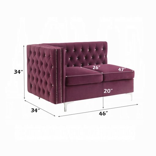 Acme Jaszira Modular - Burgundy Velvet Armless Loveseat with 2 Pillows - Image 5