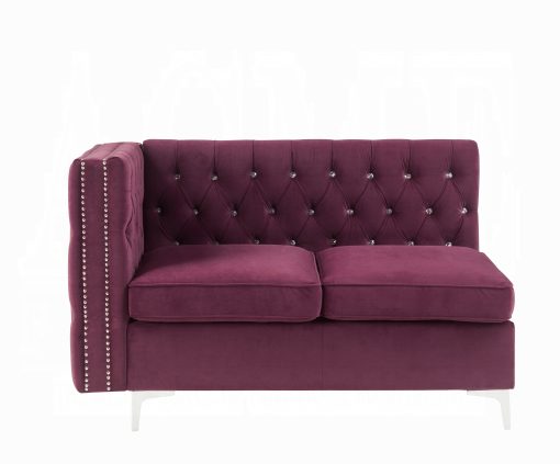 Acme Jaszira Modular - Burgundy Velvet Armless Loveseat with 2 Pillows - Image 4