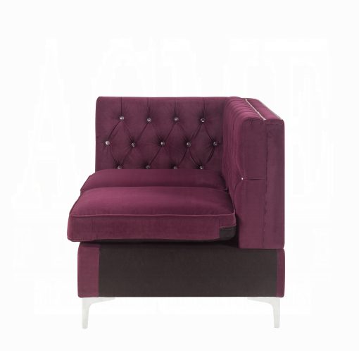Acme Jaszira Modular - Burgundy Velvet Armless Loveseat with 2 Pillows - Image 2