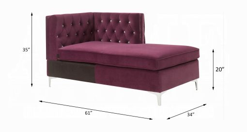 Acme Jaszira Modular - Burgundy Velvet Chaise - Image 5