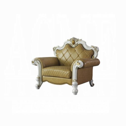 Acme Picardy Butterscotch Synthetic Leather & Antique Pearl Chair with Pillow