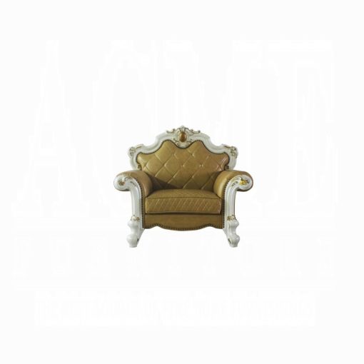 Acme Picardy Butterscotch Synthetic Leather & Antique Pearl Chair with Pillow - Image 2