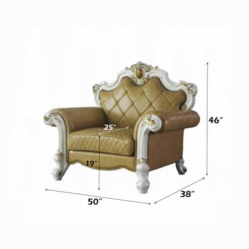 Acme Picardy Butterscotch Synthetic Leather & Antique Pearl Chair with Pillow - Image 5
