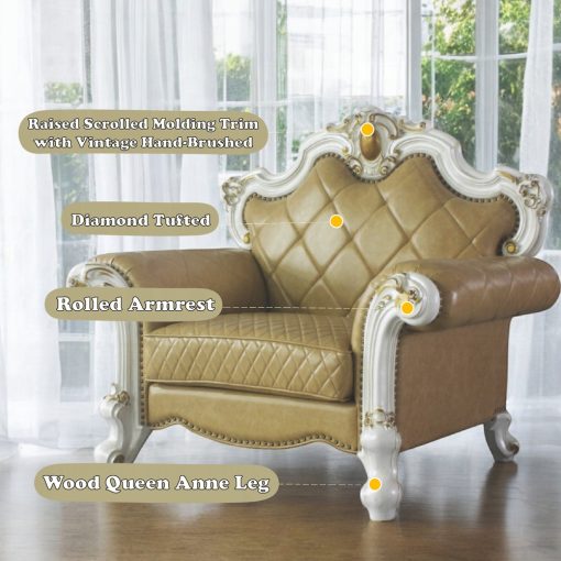 Acme Picardy Butterscotch Synthetic Leather & Antique Pearl Chair with Pillow - Image 6