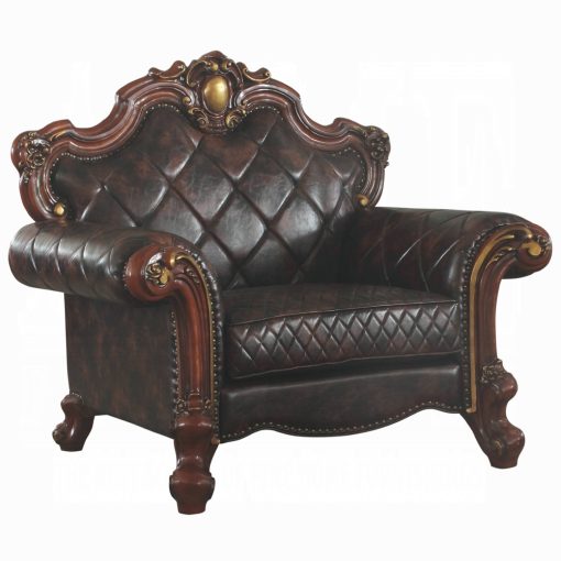 Acme Picardy Synthetic Leather & Honey Oak Chair with Pillow - Image 2