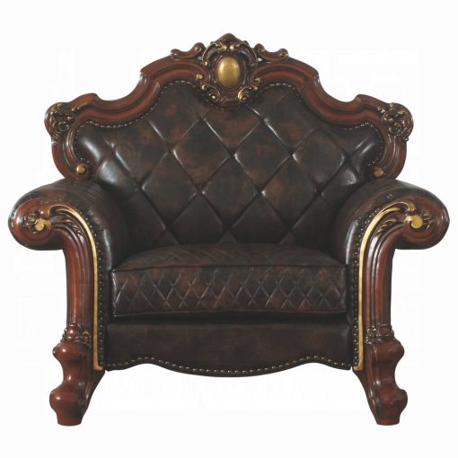 Acme Picardy Synthetic Leather & Honey Oak Chair with Pillow - Image 3